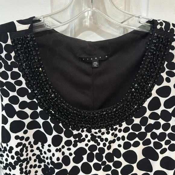 Embellished White dress black polka Dots XL Tiana B Scoop Neck Shift Preowned - Picture 8 of 10